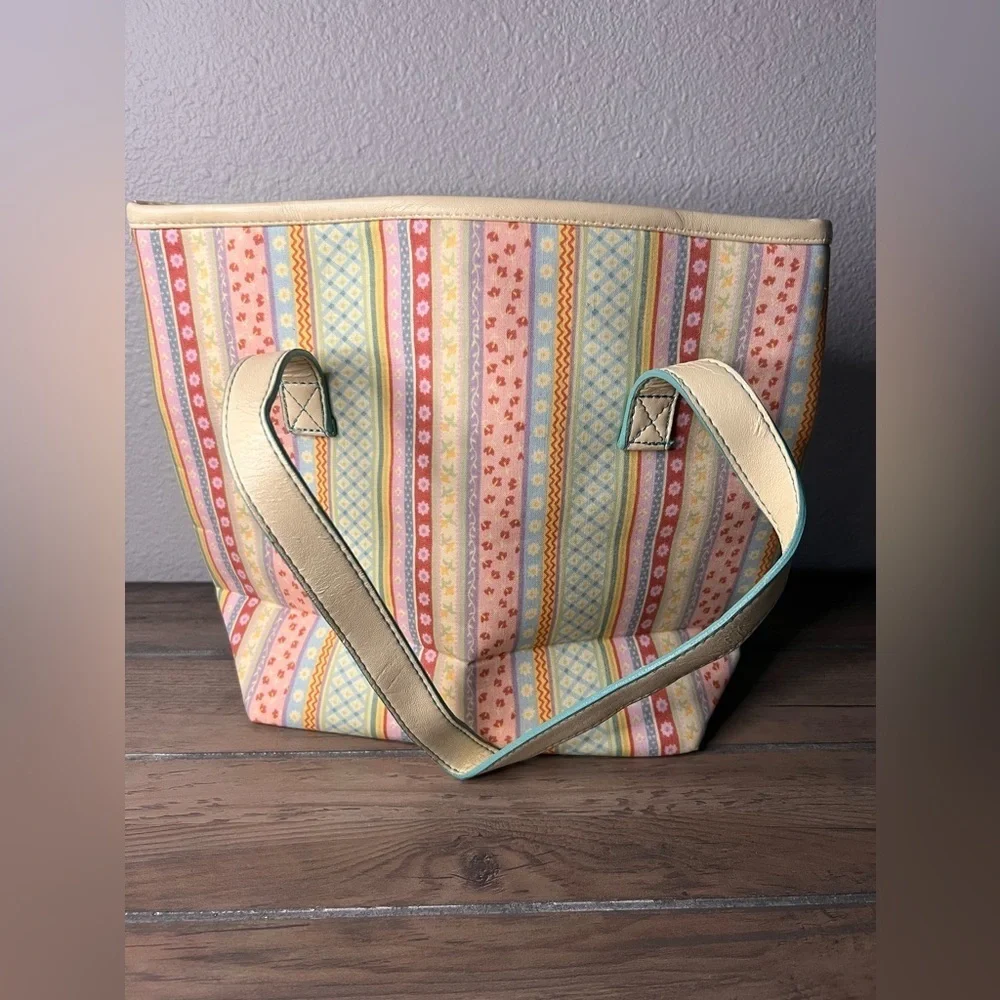 Longaberger Easter Tote bag with inside & outside pockets Spring Striped Fabric